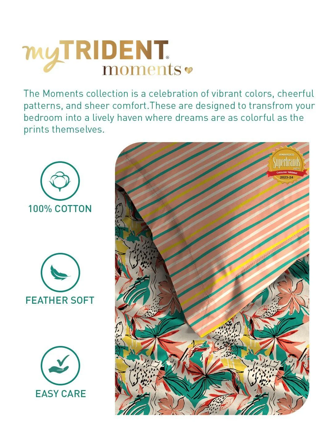 MYTRIDENT Dahlia Peach Moments Flat 120TC Queen Pure Cotton Bedsheet Set - Image 6