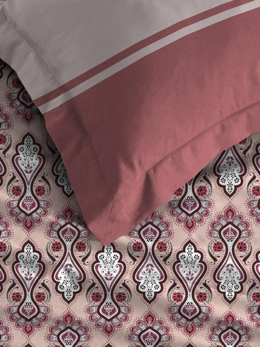 MYTRIDENT Pink Ethnic Motifs Cotton 144 TC Queen Bedsheet with 2 Pillow Covers- 100" x 90" - Image 3