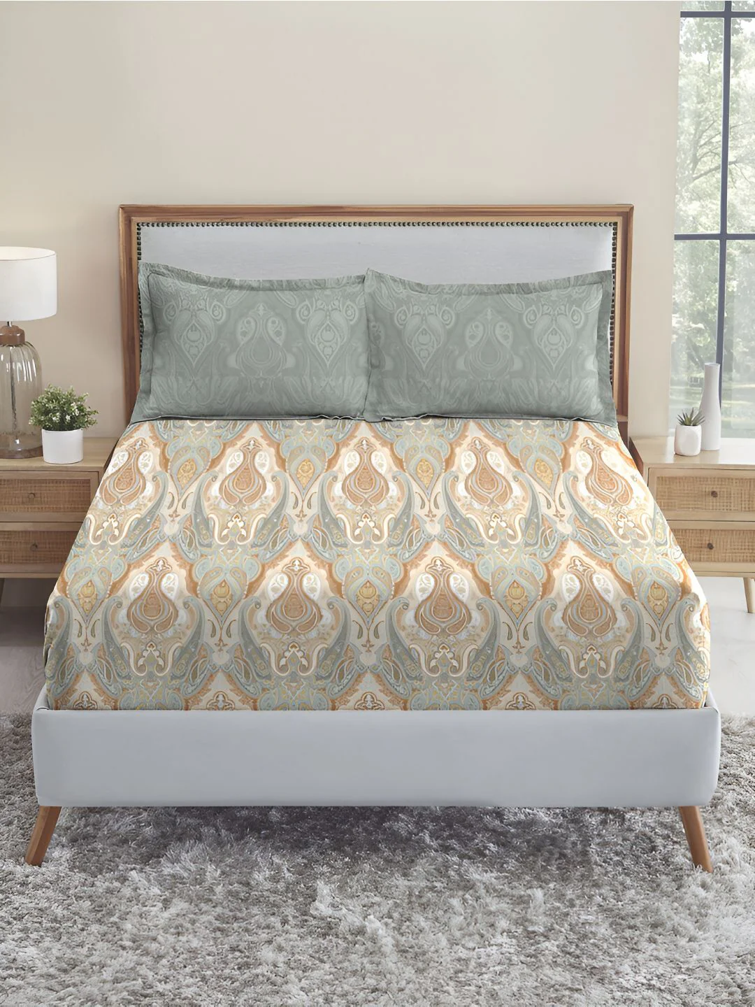 MYTRIDENT Diana Soft Comfort Fitted 210TC King Cotton 1 Fitted Sheet with 2 Pillow Covers - Image 2