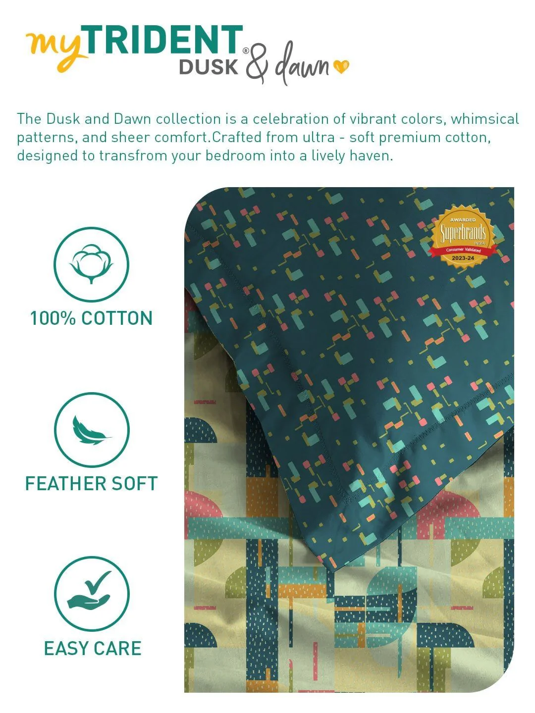 MYTRIDENT Dusk and Dawn Blue & Green Abstract Cotton Queen Bedsheet with 2 Pillow Covers - Image 6
