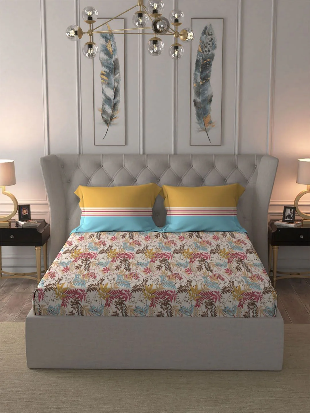 MYTRIDENT Firefly Red Dusk & Dawn Flat 144TC Queen Cotton Bedsheet Set - Image 2