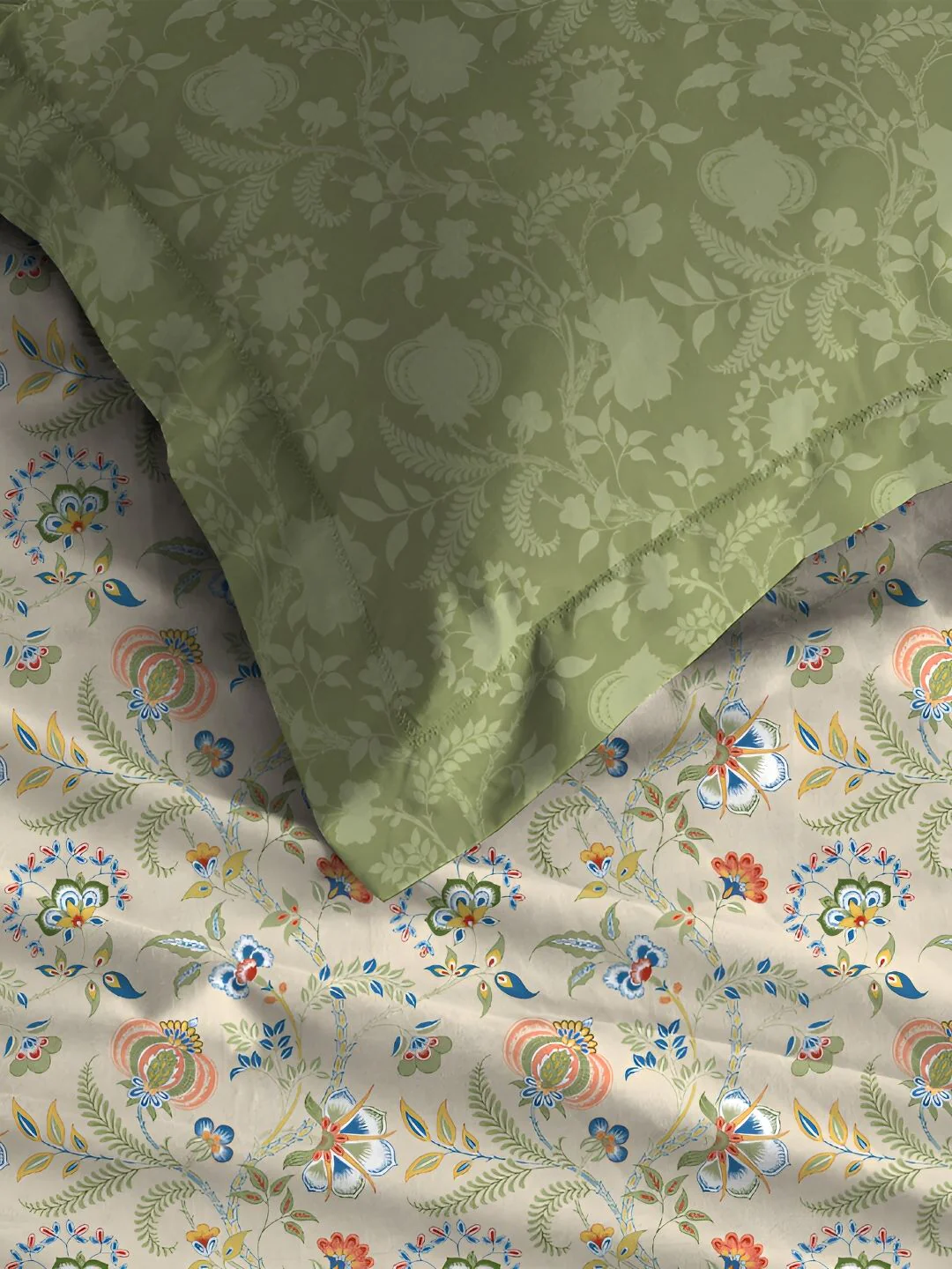 MYTRIDENT Green 2 Pieces Floral Pure Cotton Rectangle Pillow Covers - Image 2