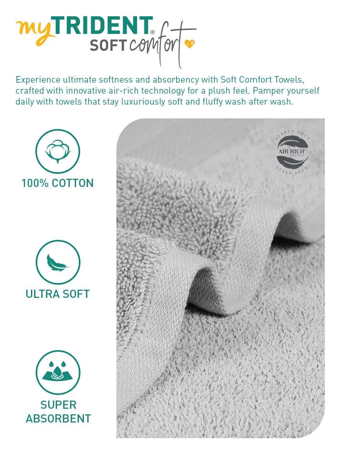 MYTRIDENT Grey 6 Pieces Cotton Soft Comfort 500 GSM Reversible Face Towel - Image 6