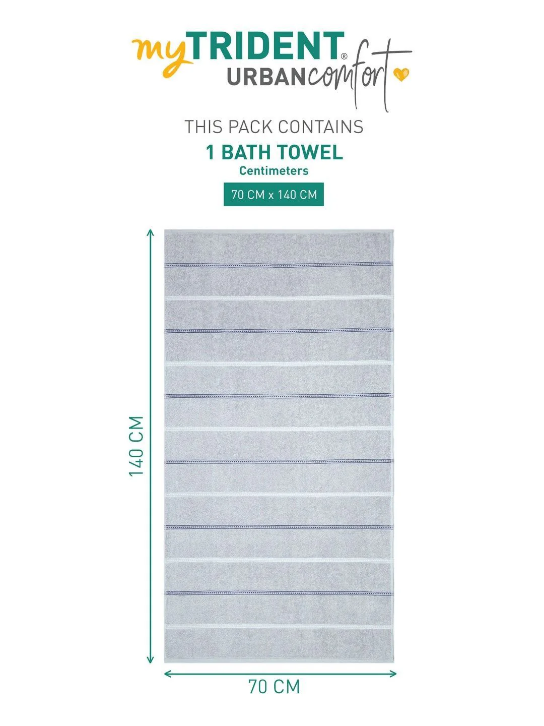 MYTRIDENT Grey & White Striped Cotton 450 GSM Bath Towel - Image 7