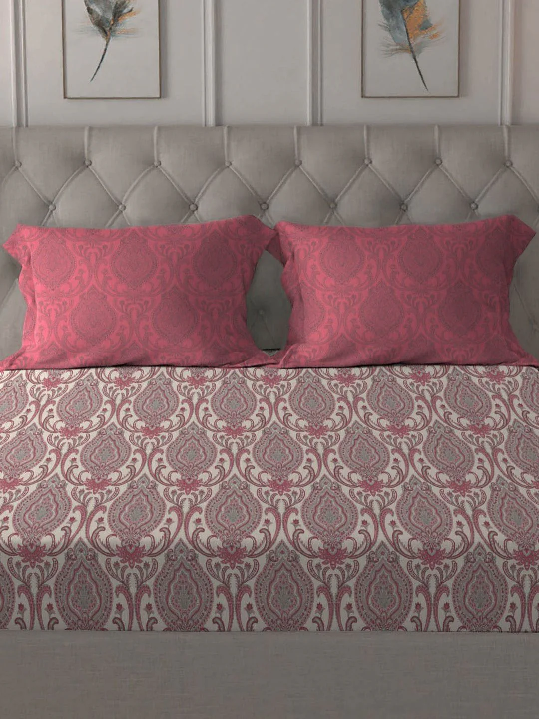 MYTRIDENT Ornate Red Dusk & Dawn Flat 144TC Queen Cotton Bedsheet Set - Image 3