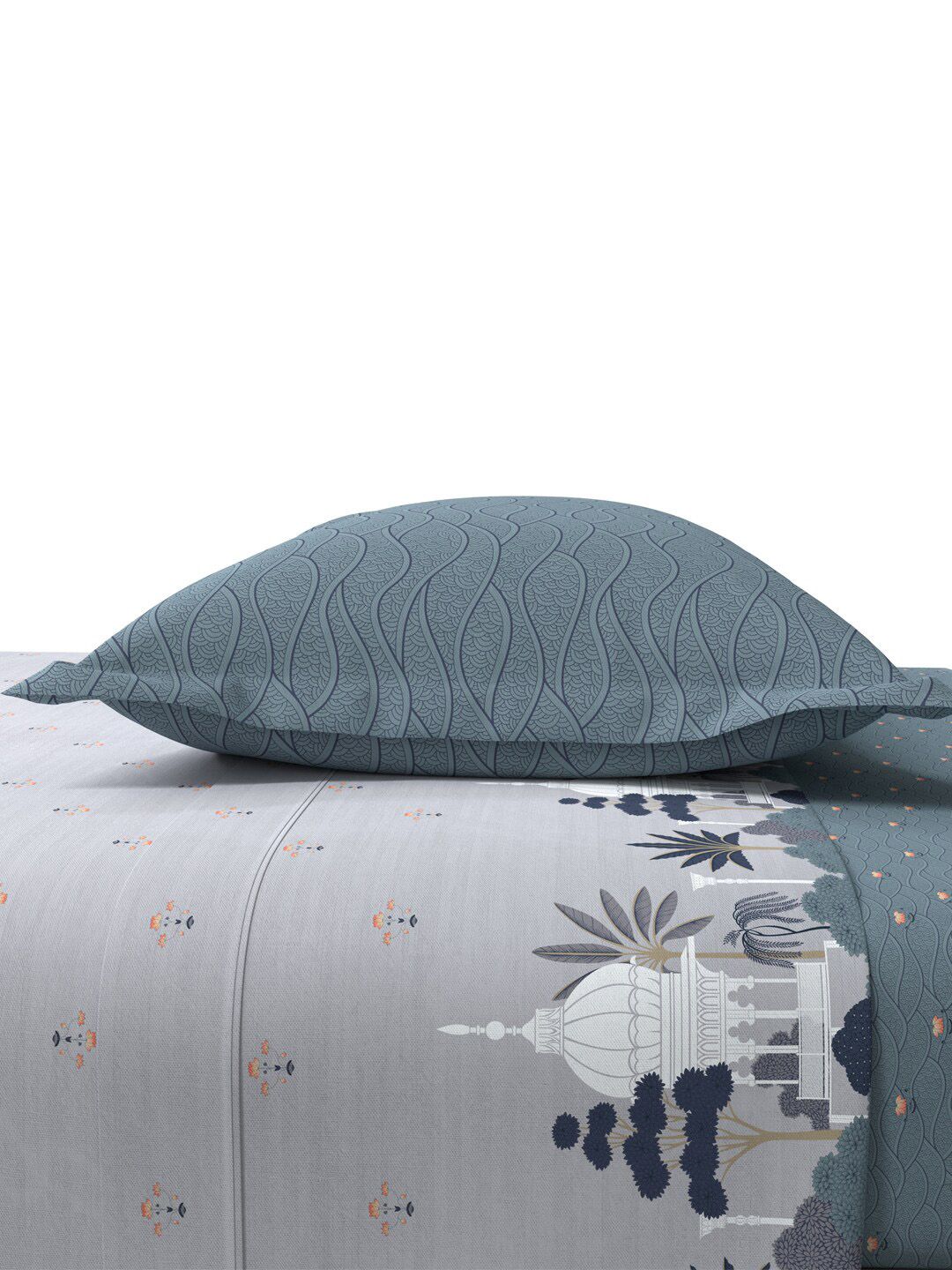 MYTRIDENT Pichwai Blue Sanskriti Flat 144TC King Cotton 1 Bedsheet with 2 Pillow Covers - Image 3