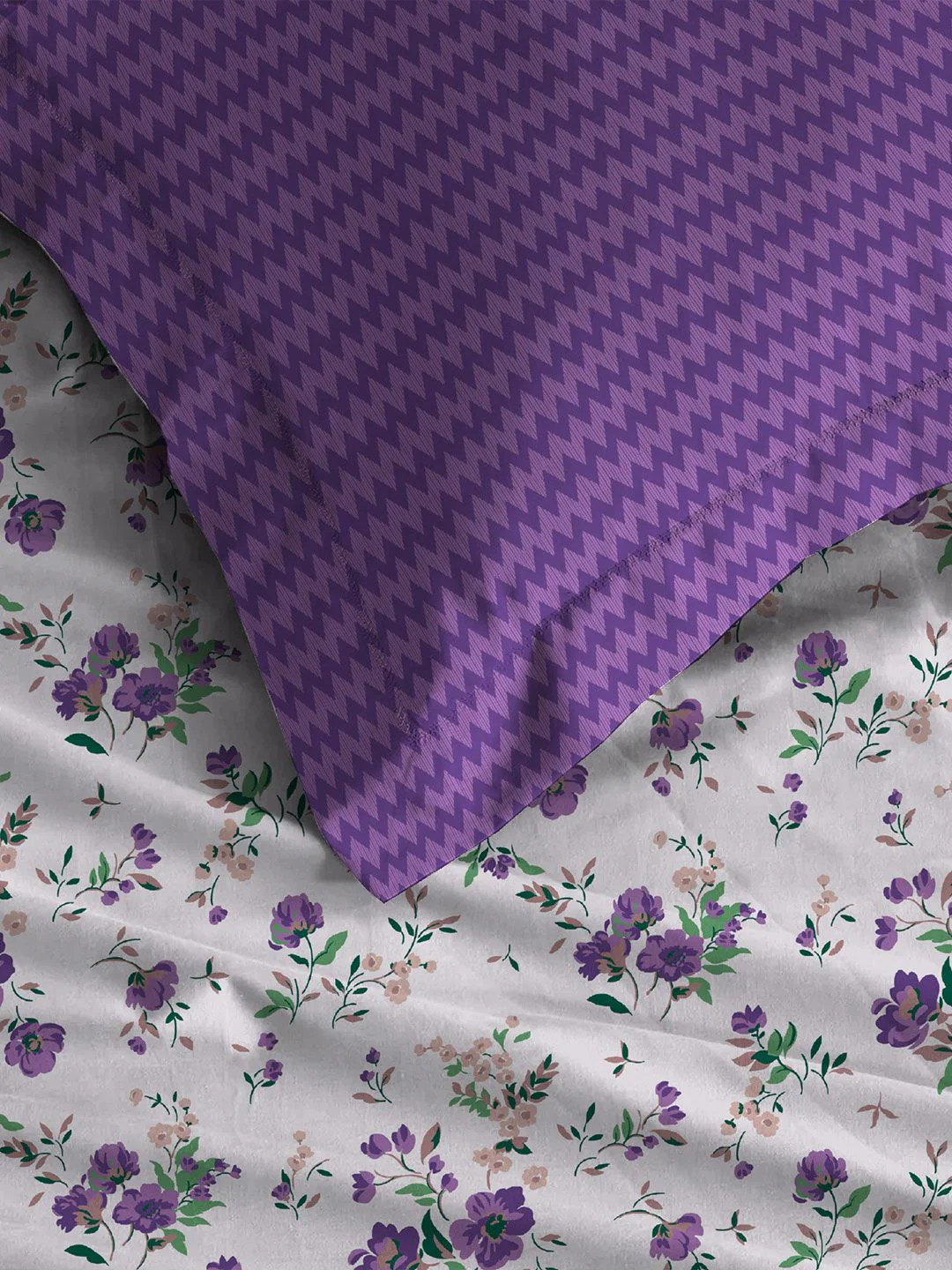 MYTRIDENT Purple Urban Comfort Flat 144TC Queen Cotton 1 Bedsheet with 2 Pillow Covers - Image 3