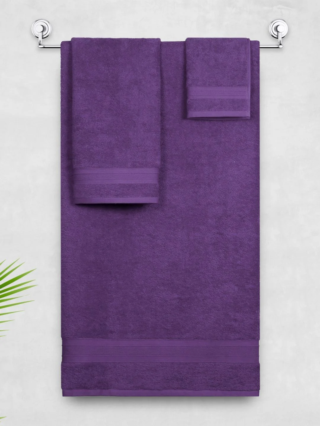 MYTRIDENT Soft Comfort Purple 3 Pieces Pure Cotton 500 GSM Towel Set - Image 5
