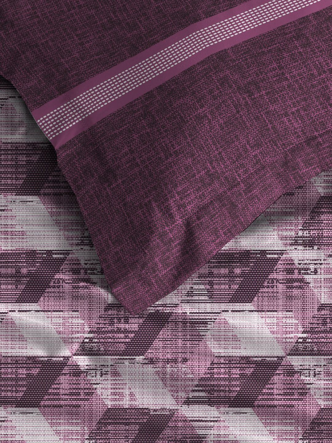 MYTRIDENT Taupe  White Geometric Pure Cotton 144 TC Queen Bedsheet With 2 Pillow Covers - Image 12