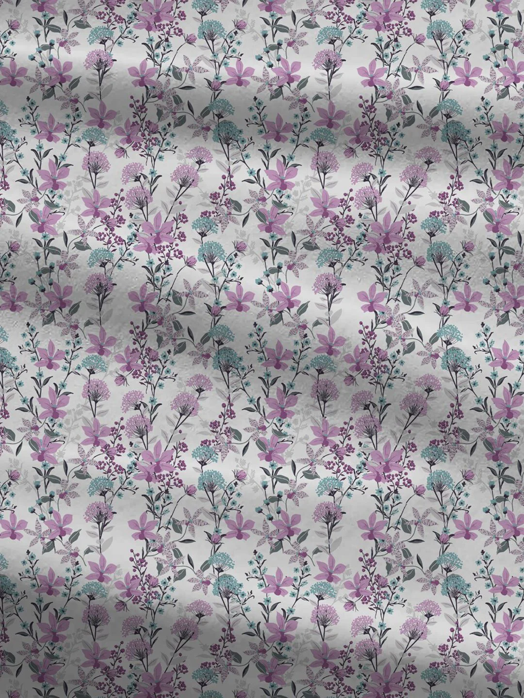 MYTRIDENT Violet  White Floral Cotton 144 TC Queen Bedsheet With 2 Pillow Covers - Image 4
