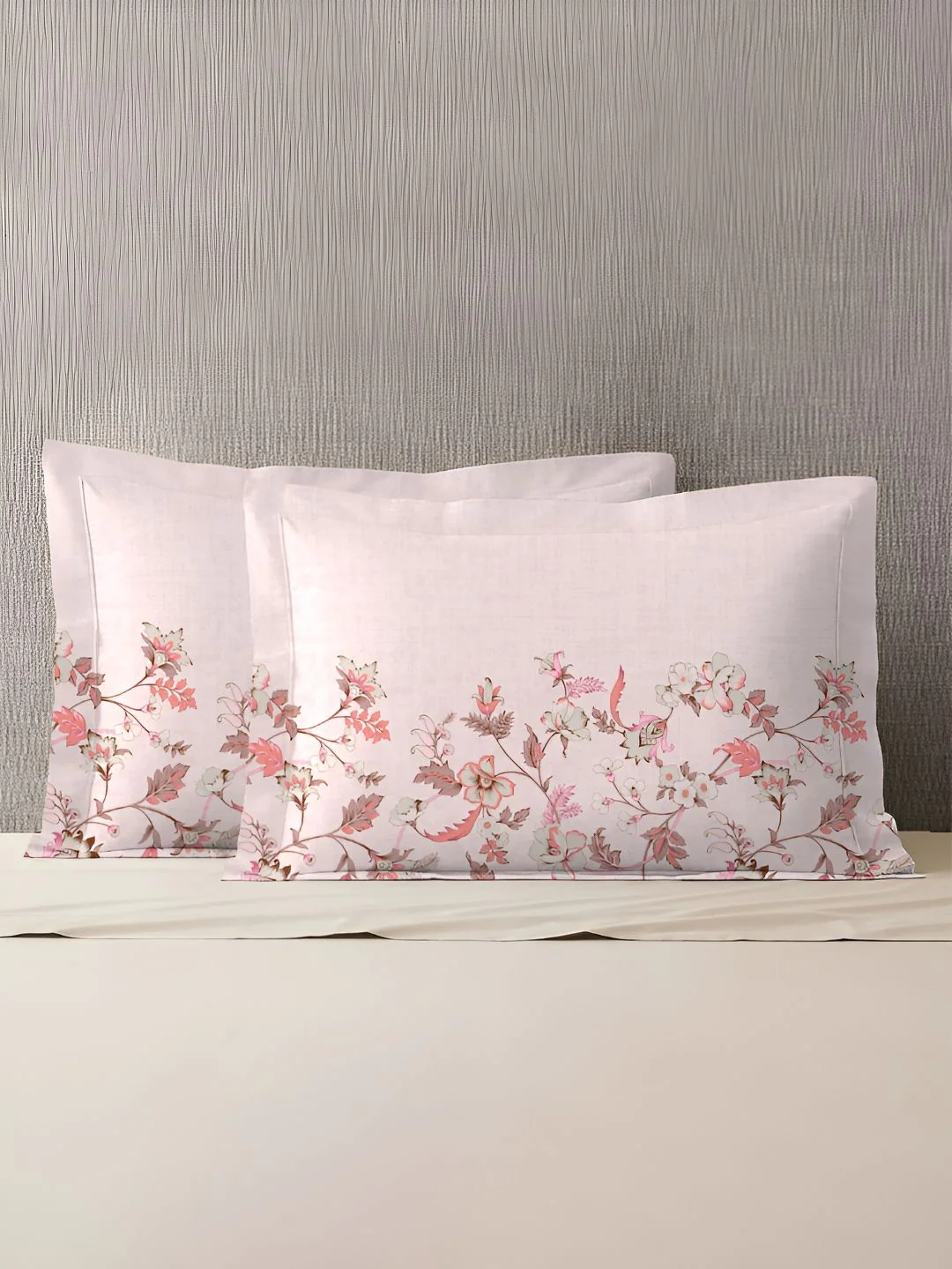 MYTRIDENT White & Peach 2 Pieces Floral Pure Cotton Rectangle Pillow Covers