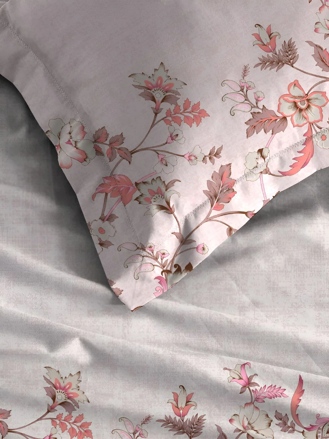 MYTRIDENT White & Peach 2 Pieces Floral Pure Cotton Rectangle Pillow Covers - Image 2