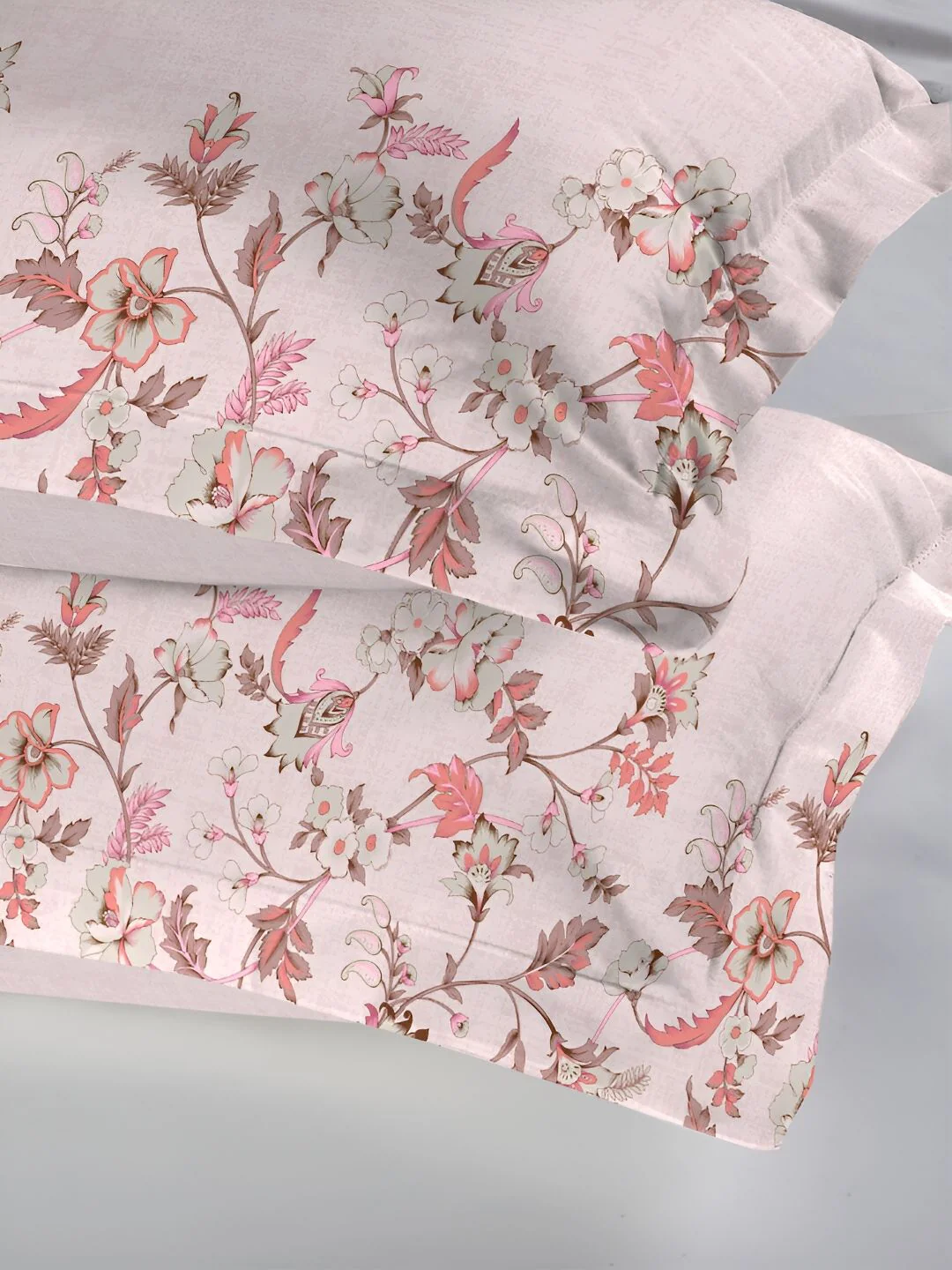 MYTRIDENT White & Peach 2 Pieces Floral Pure Cotton Rectangle Pillow Covers - Image 4