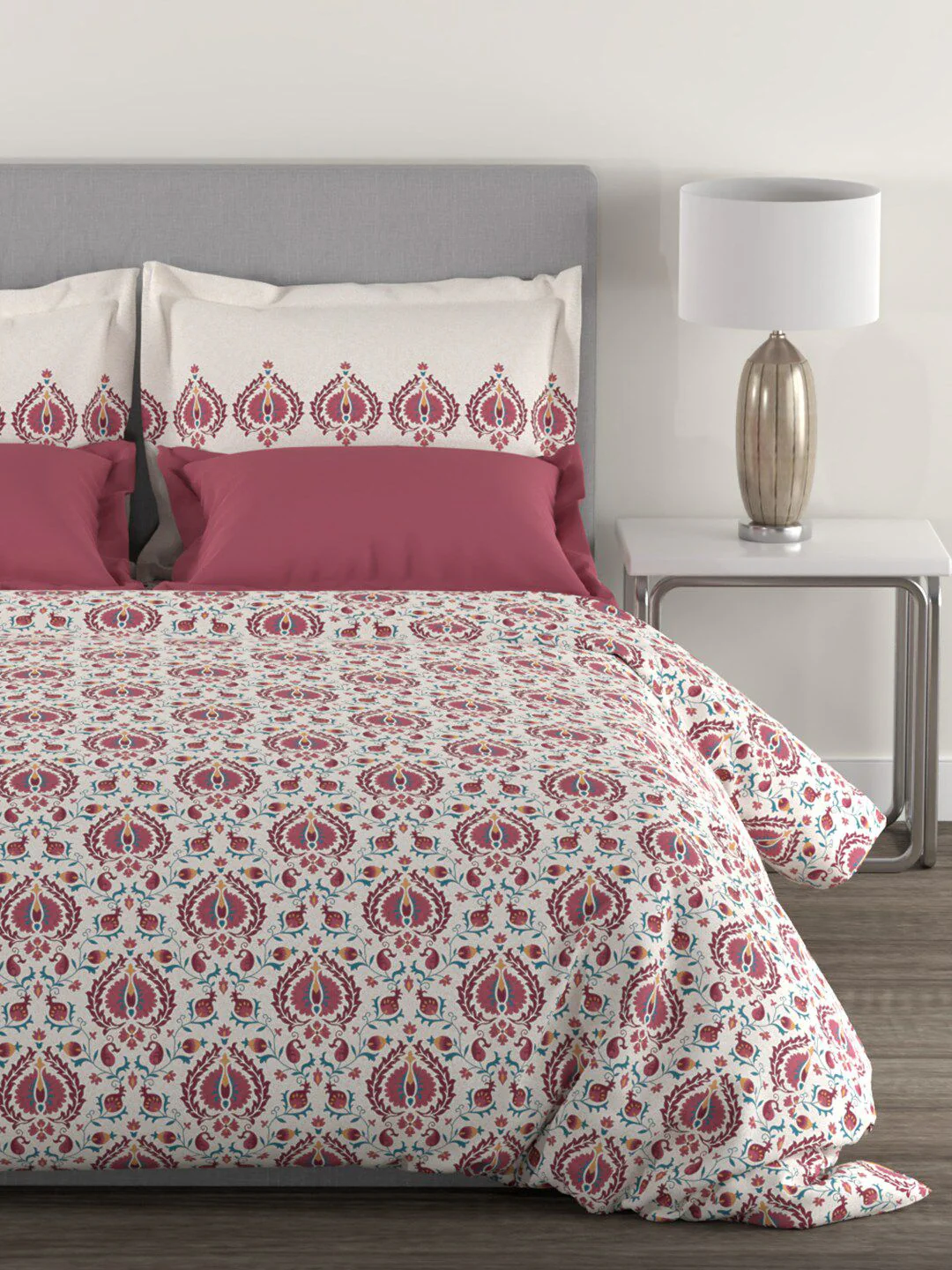 MYTRIDENT White Red Ethnic Motifs 144 TC Cotton Queen Bedsheet With 2 Pillow Covers - Image 3