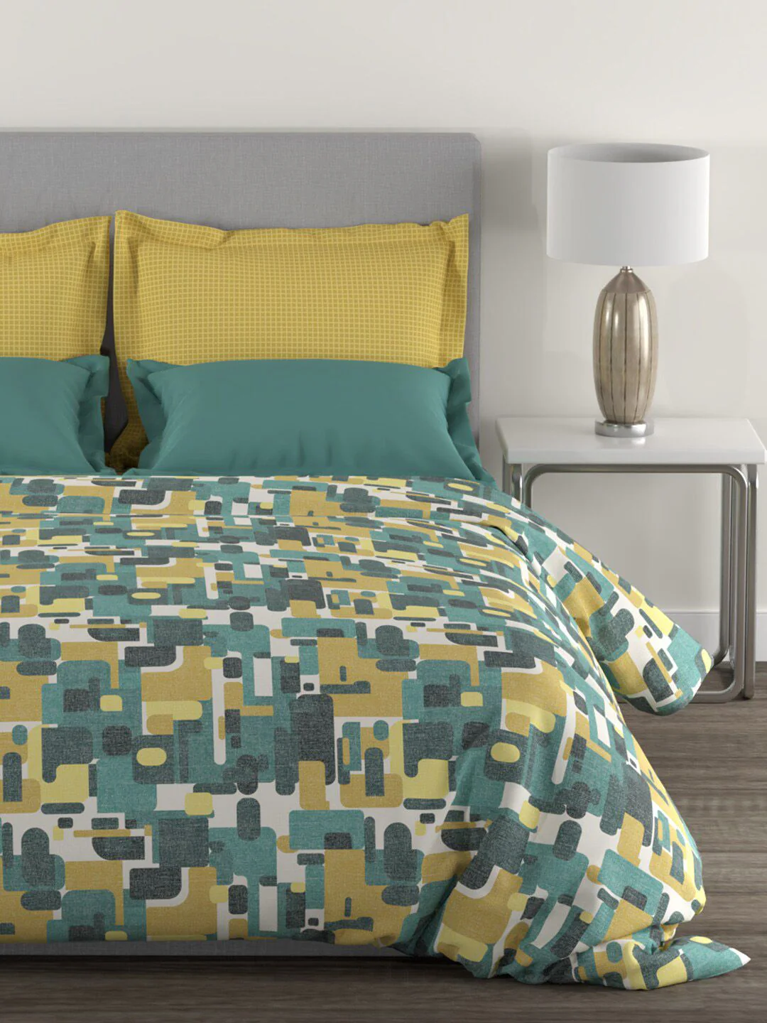 MYTRIDENT Yellow  Green Printed Cotton 144 TC Queen Bedsheet With 2 Pillow Covers - Image 3