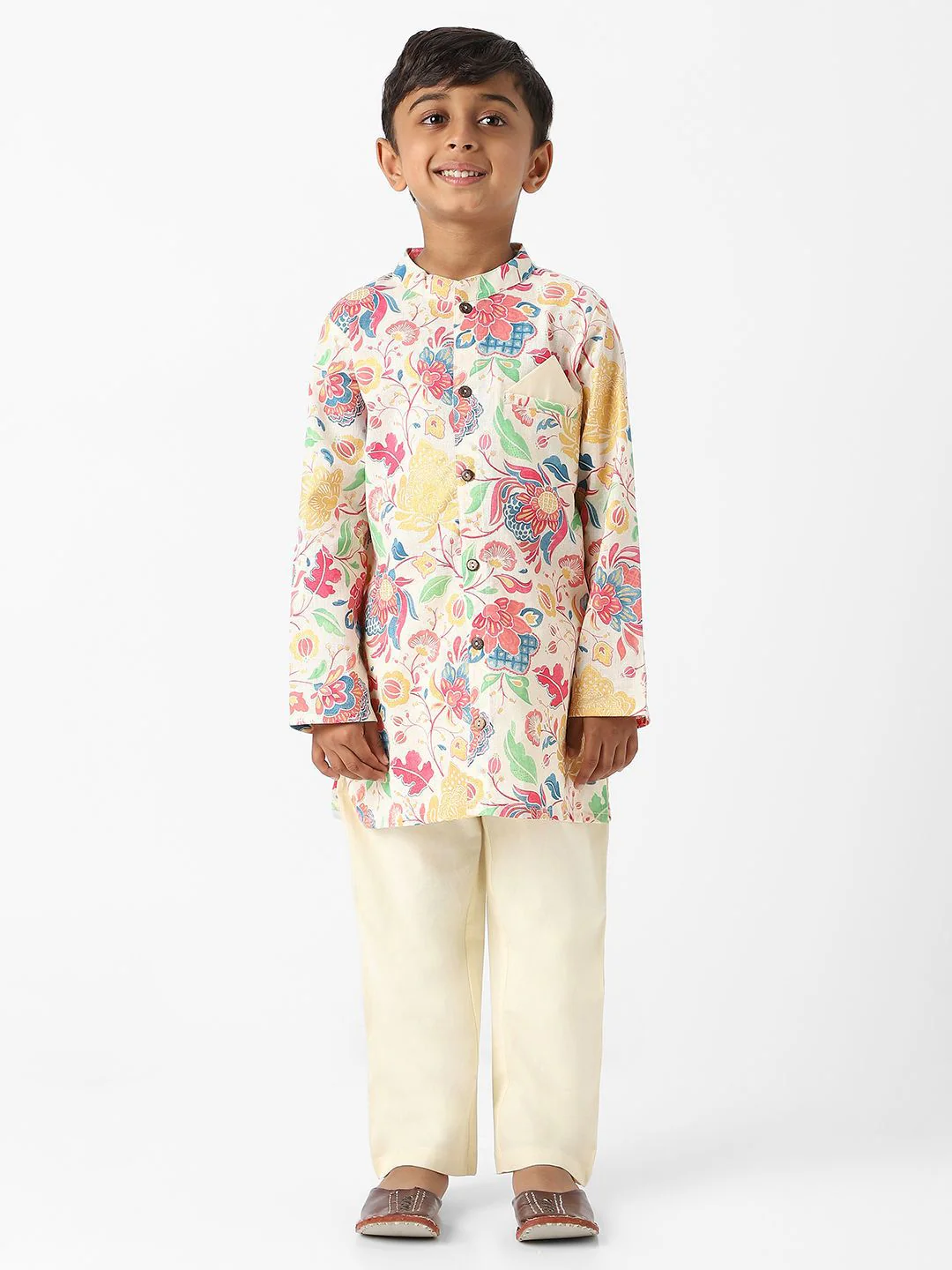 Nauti Nati Boys Floral Printed Regular Pure Cotton Kurta with Pyjamas