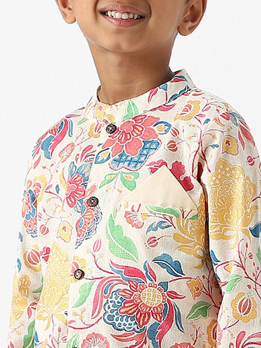 Nauti Nati Boys Floral Printed Regular Pure Cotton Kurta with Pyjamas - Image 2