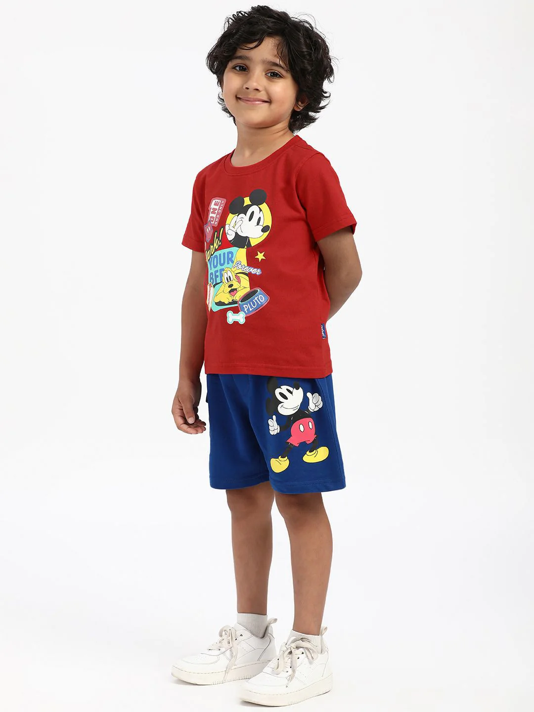 Nauti Nati Boys Mickey & Pluto Printed Pure Cotton T-shirt With Shorts - Image 3