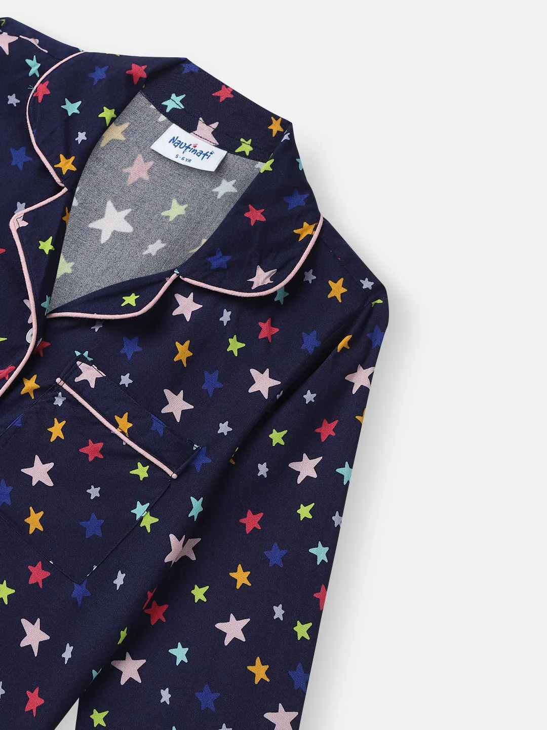 Nauti Nati Boys Star Printed Lapel Collar Neck Shirt and Matching Pants Nightsuit - Image 7