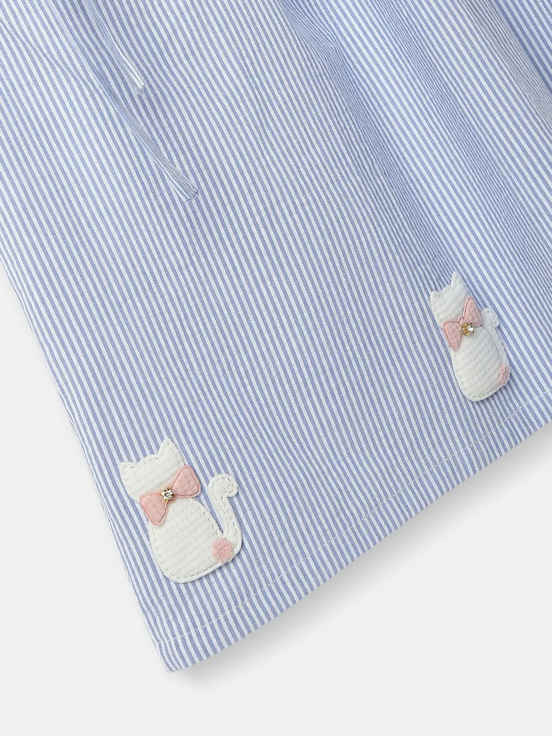 Nauti Nati Girl Cotton Peter Pan Collar Dress with Front Pockets and Cat Patches - Image 4