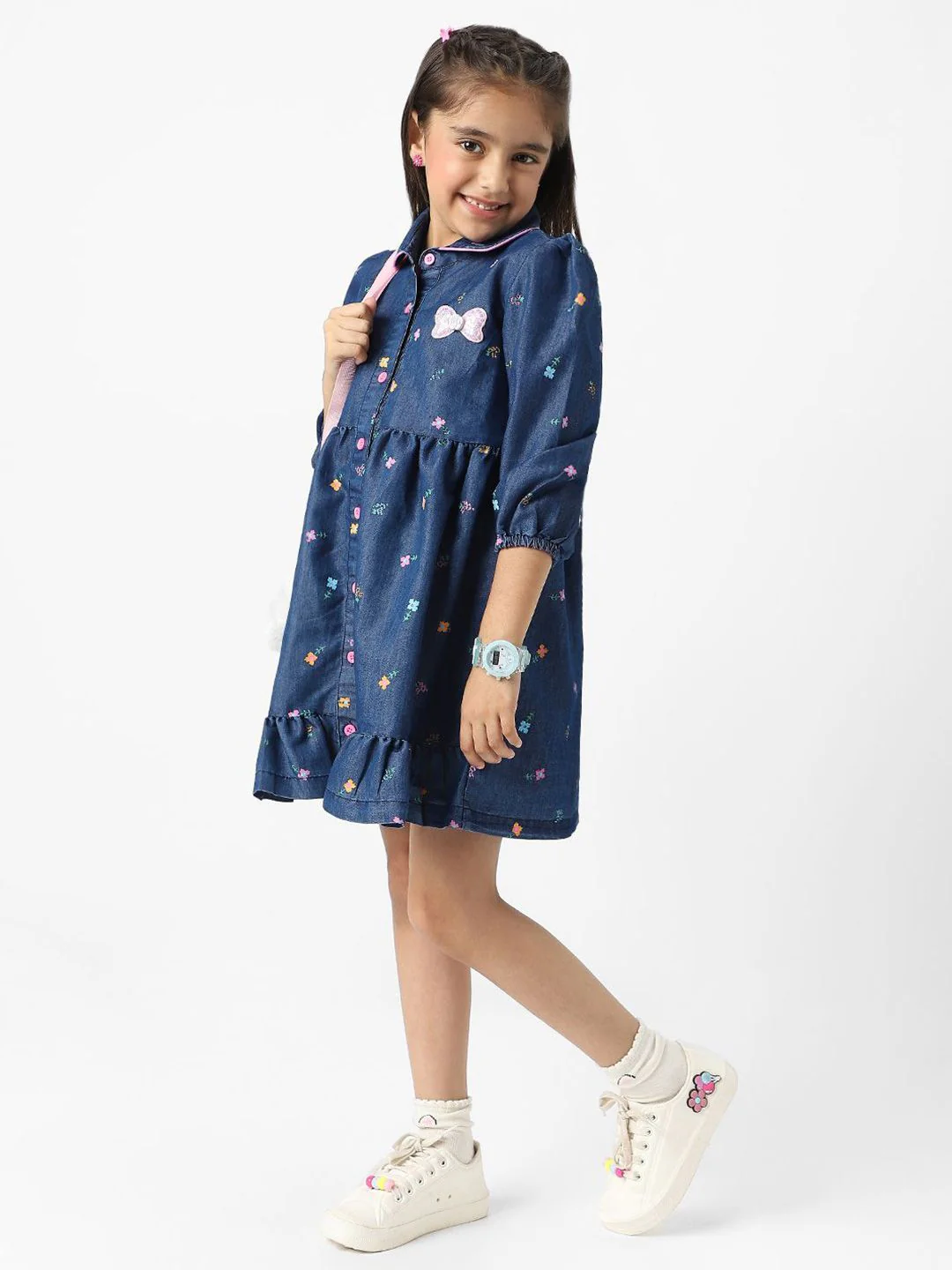 Nauti Nati  Girl Denim Shirt Dress With Puff Sleeves - Image 3