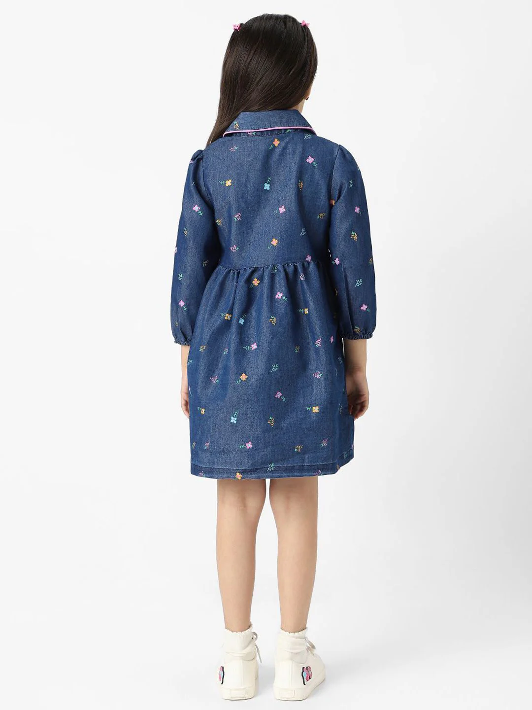 Nauti Nati  Girl Denim Shirt Dress With Puff Sleeves - Image 5