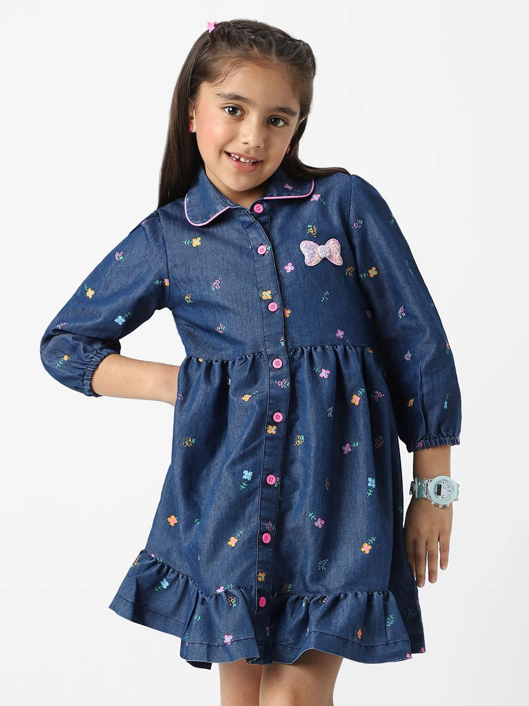 Nauti Nati  Girl Denim Shirt Dress With Puff Sleeves - Image 6