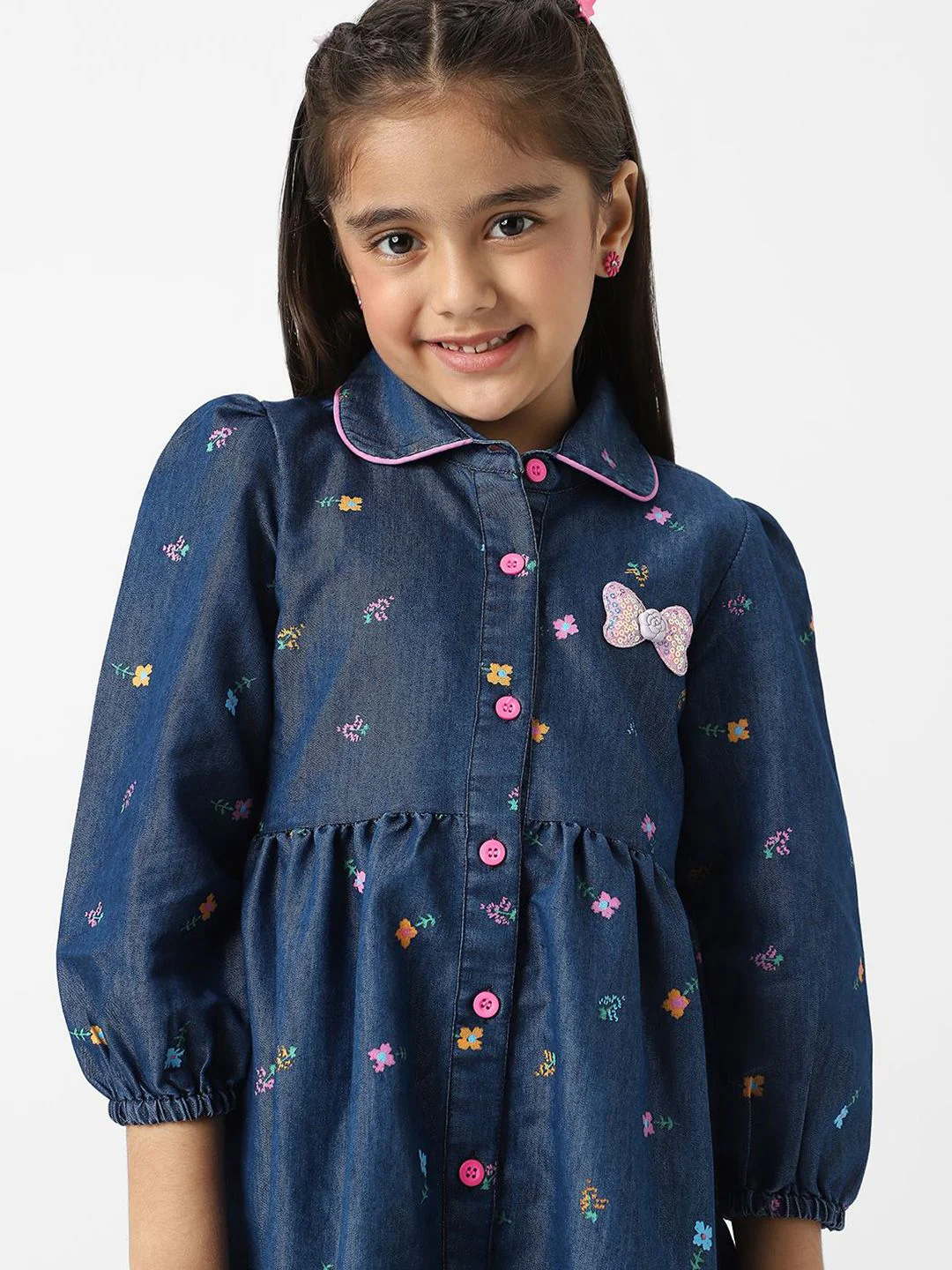 Nauti Nati  Girl Denim Shirt Dress With Puff Sleeves - Image 7