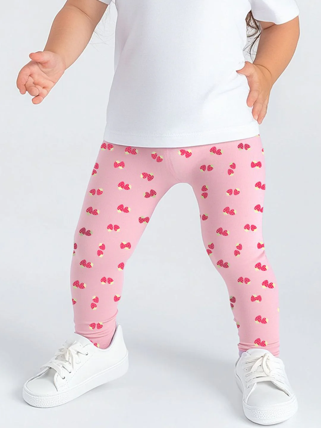 Nauti Nati Girls All-Over Strawberry Printed Cotton Ankle-Length Leggings