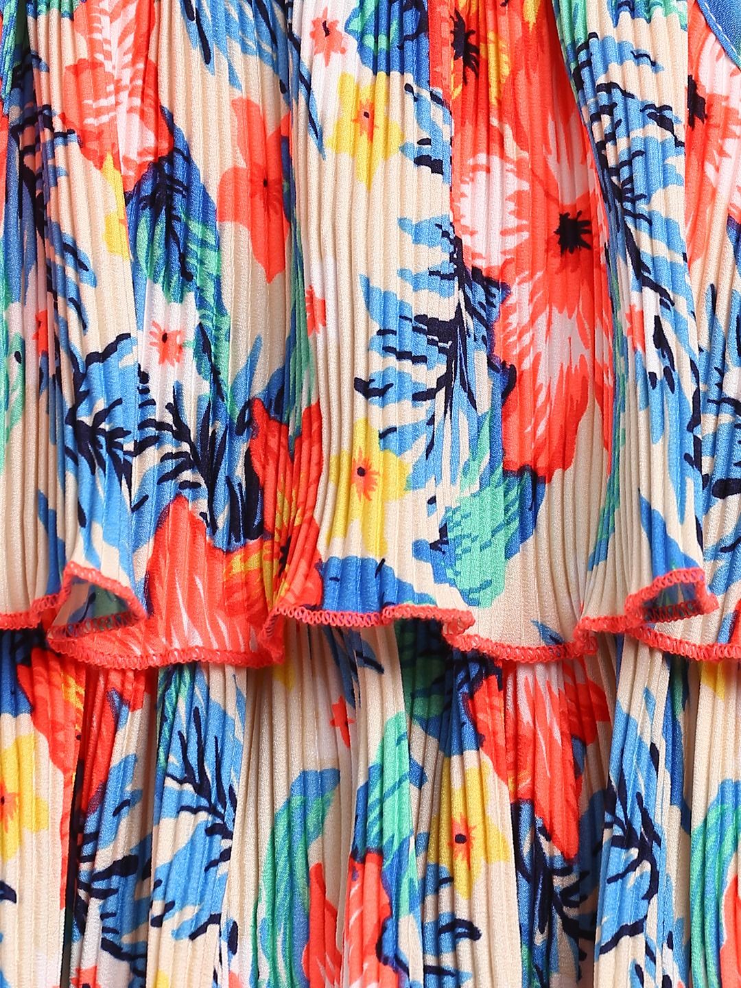 Nauti Nati Girls Blue & Coral Orange Printed Top & Solid Shorts - Image 4