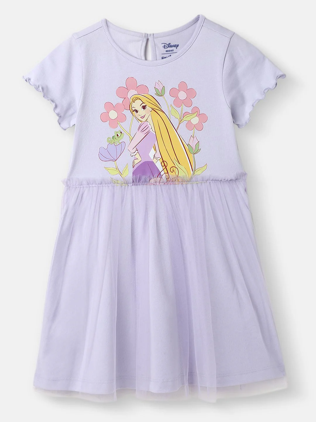 Nauti Nati Girls Cotton Mesh Frock Sticker Printed  Dress