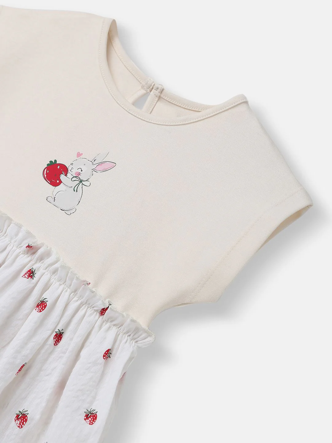 Nauti Nati Girls Cotton Strawberry Print Rabit Badge Dress - Image 3
