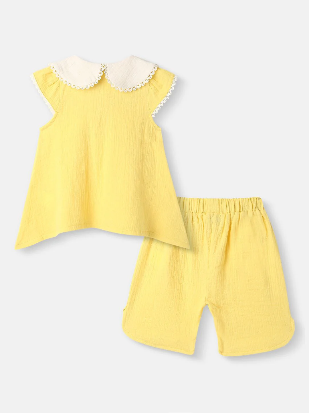 Nauti Nati Girls Girls Embroidery Detail Peter Pan Collar Cotton Top and Shorts Set - Image 2