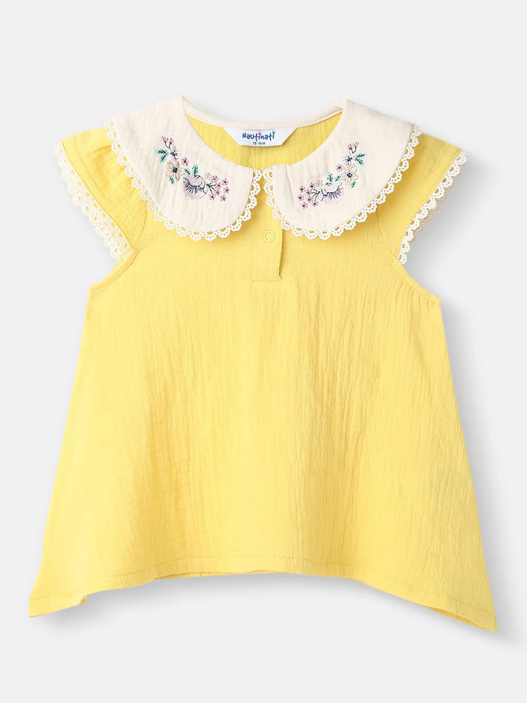 Nauti Nati Girls Girls Embroidery Detail Peter Pan Collar Cotton Top and Shorts Set - Image 3
