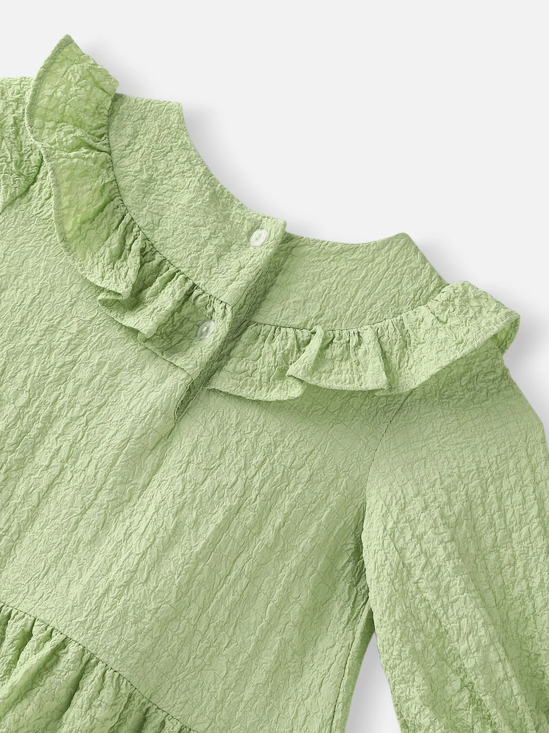 Nauti Nati Girls Green Cotton Crepe Dress with Floral Brooch - Image 4