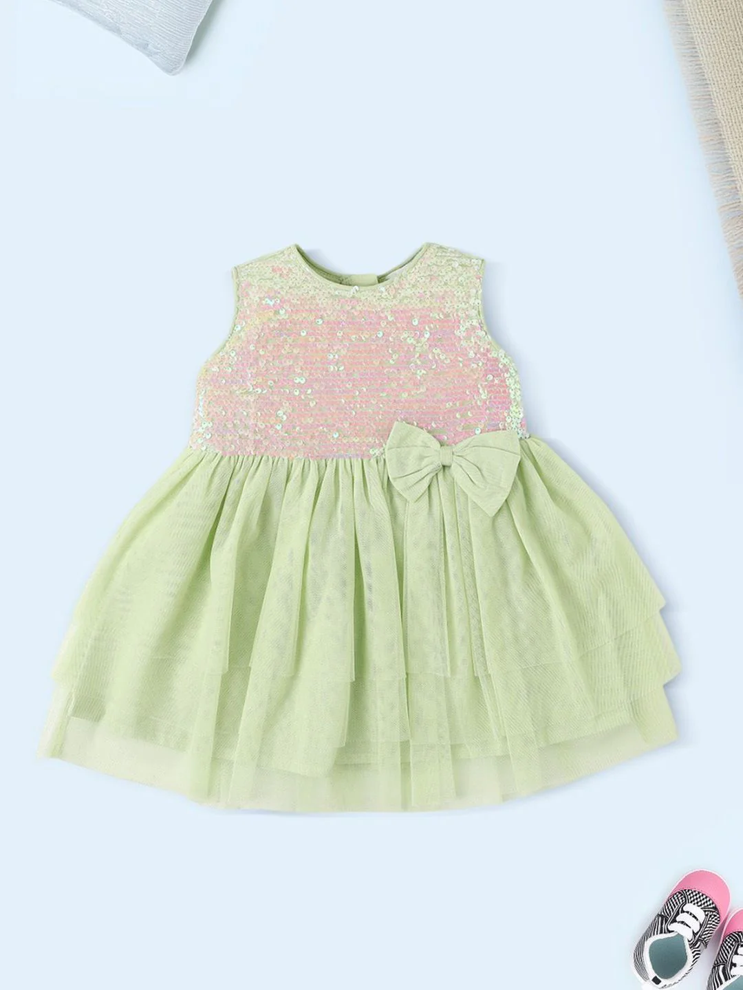 Nauti Nati Girls Net Sequined Fit & Flare Dress with Bow Detail