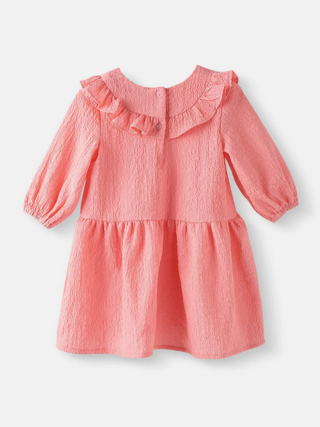 Nauti Nati  Girls Peach Cotton-Crepe Dress with Floral Brooch - Image 2