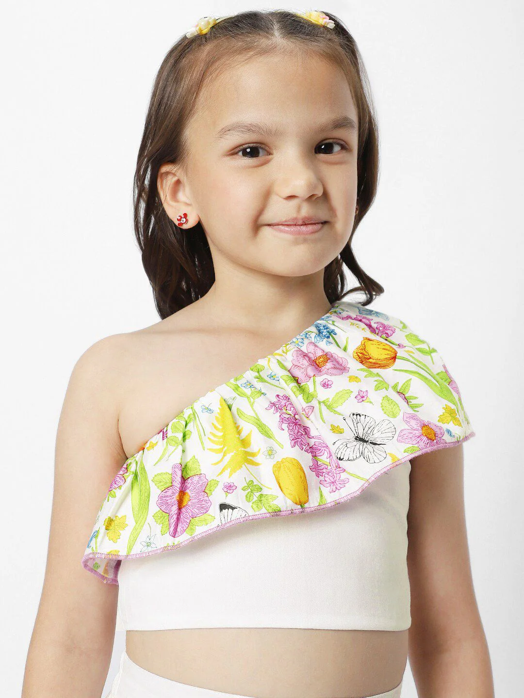 Nauti Nati Girls Printed One Shoulder Ruffles Pure Cotton Top with Trousers - Image 2