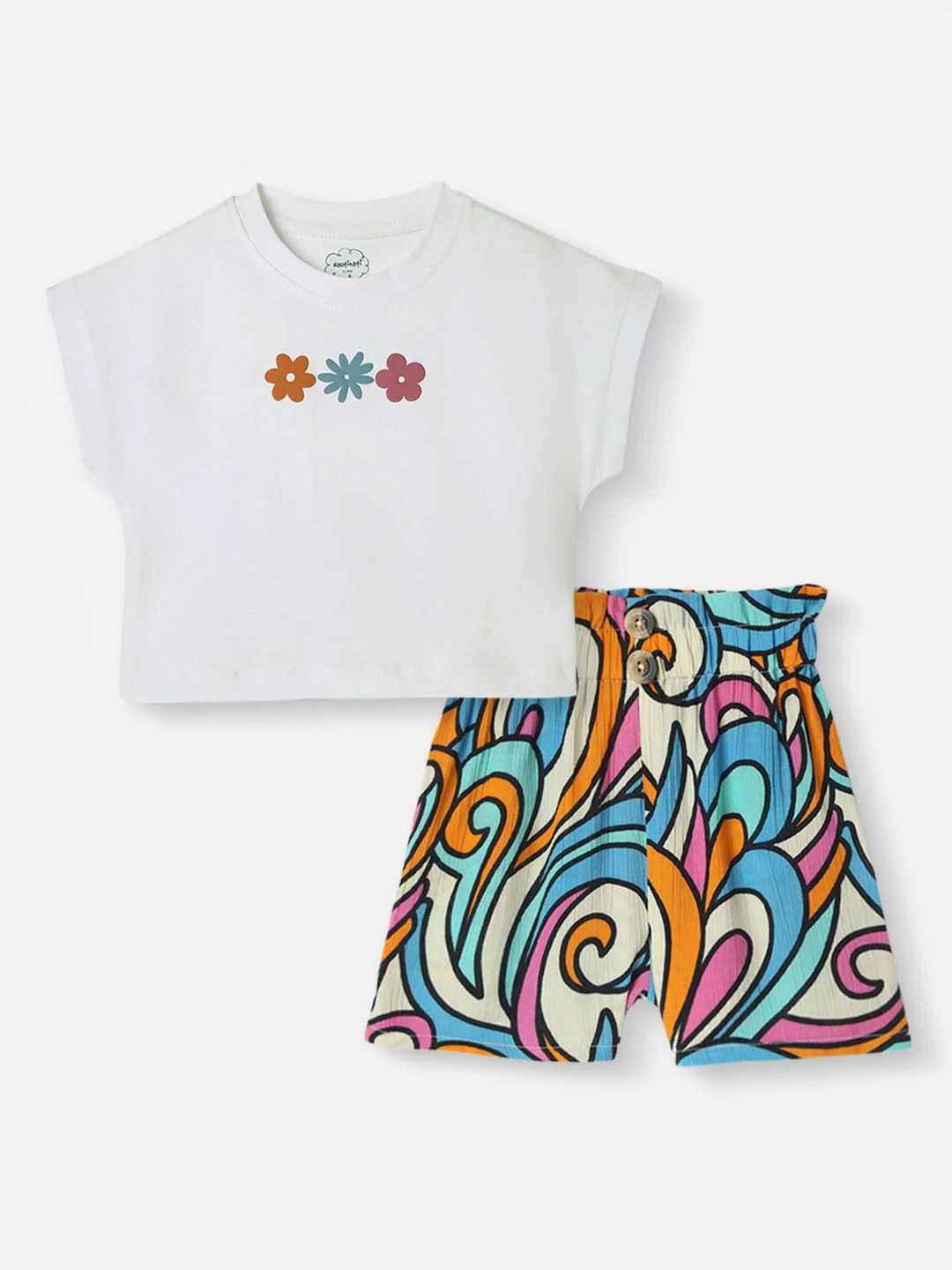 Nauti Nati Girls Printed Short Sleeves Top With Shorts