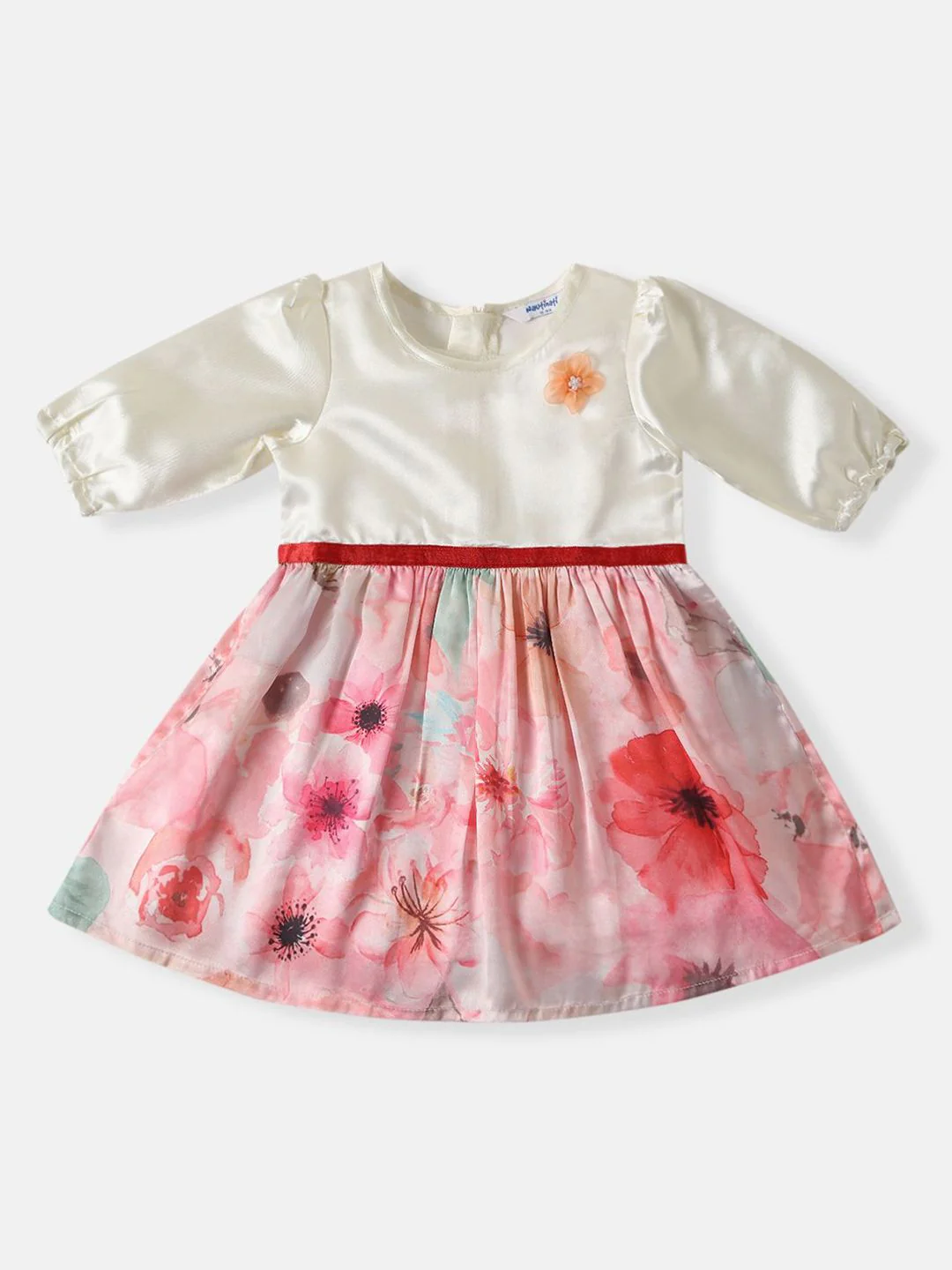Nauti Nati Girls' Satin Floral Printed Party Frock With Waistband