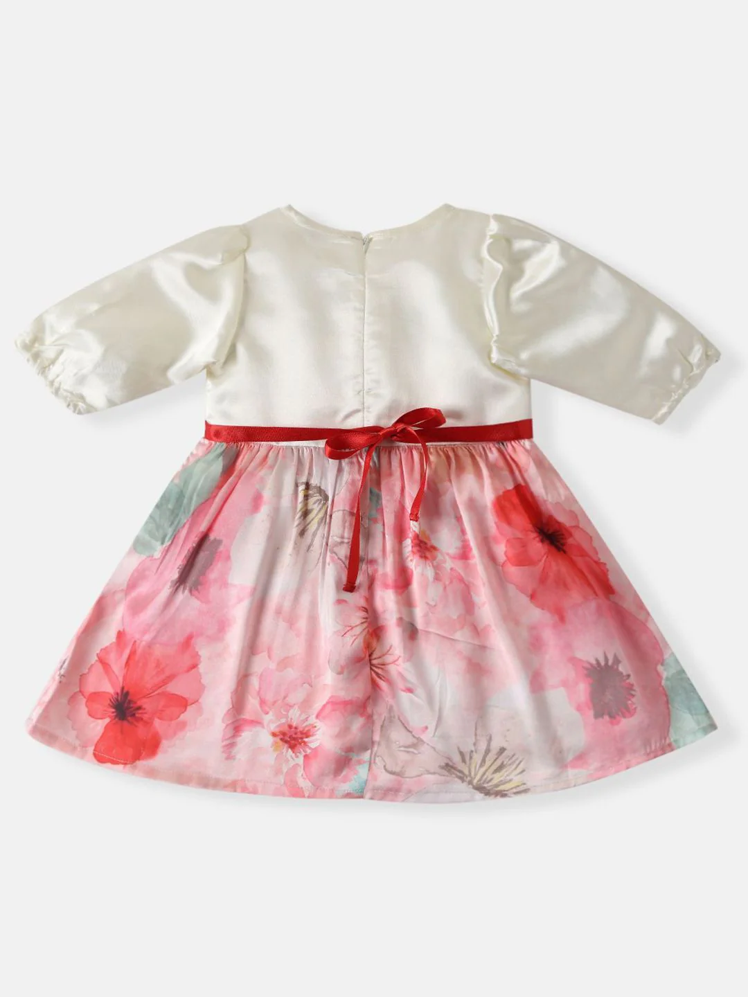 Nauti Nati Girls' Satin Floral Printed Party Frock With Waistband - Image 2