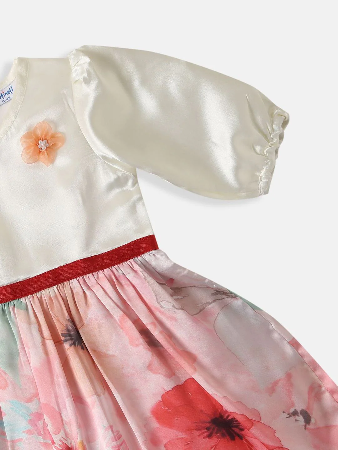 Nauti Nati Girls' Satin Floral Printed Party Frock With Waistband - Image 4