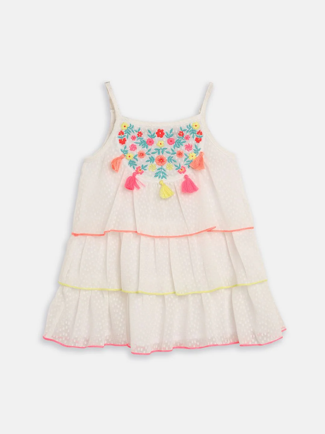 Nauti Nati Girls White Embroidered A-Line Dress - Image 2