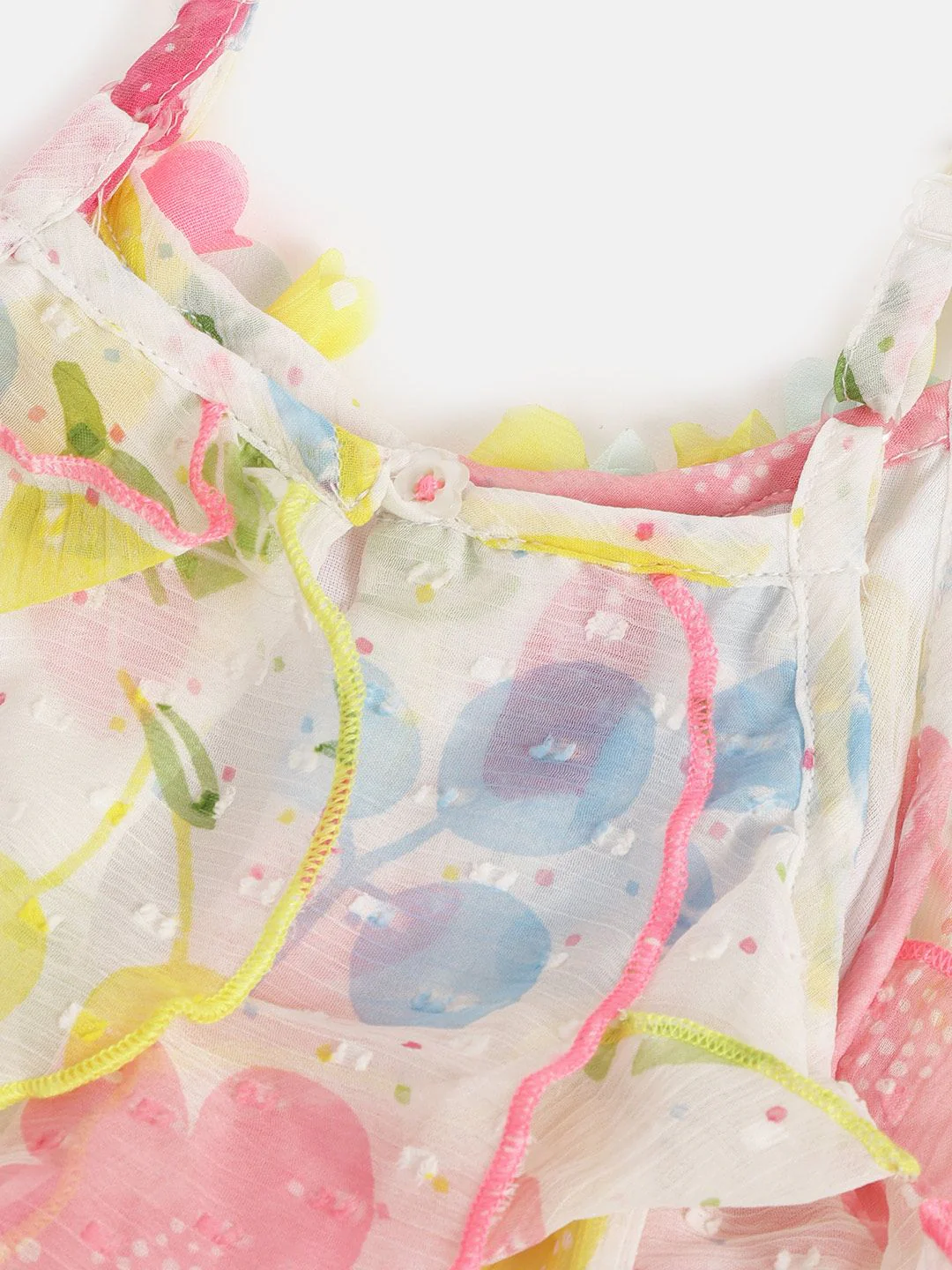Nauti Nati Girls White & Pink Printed A-Line Dress with Ruffle Detail - Image 4