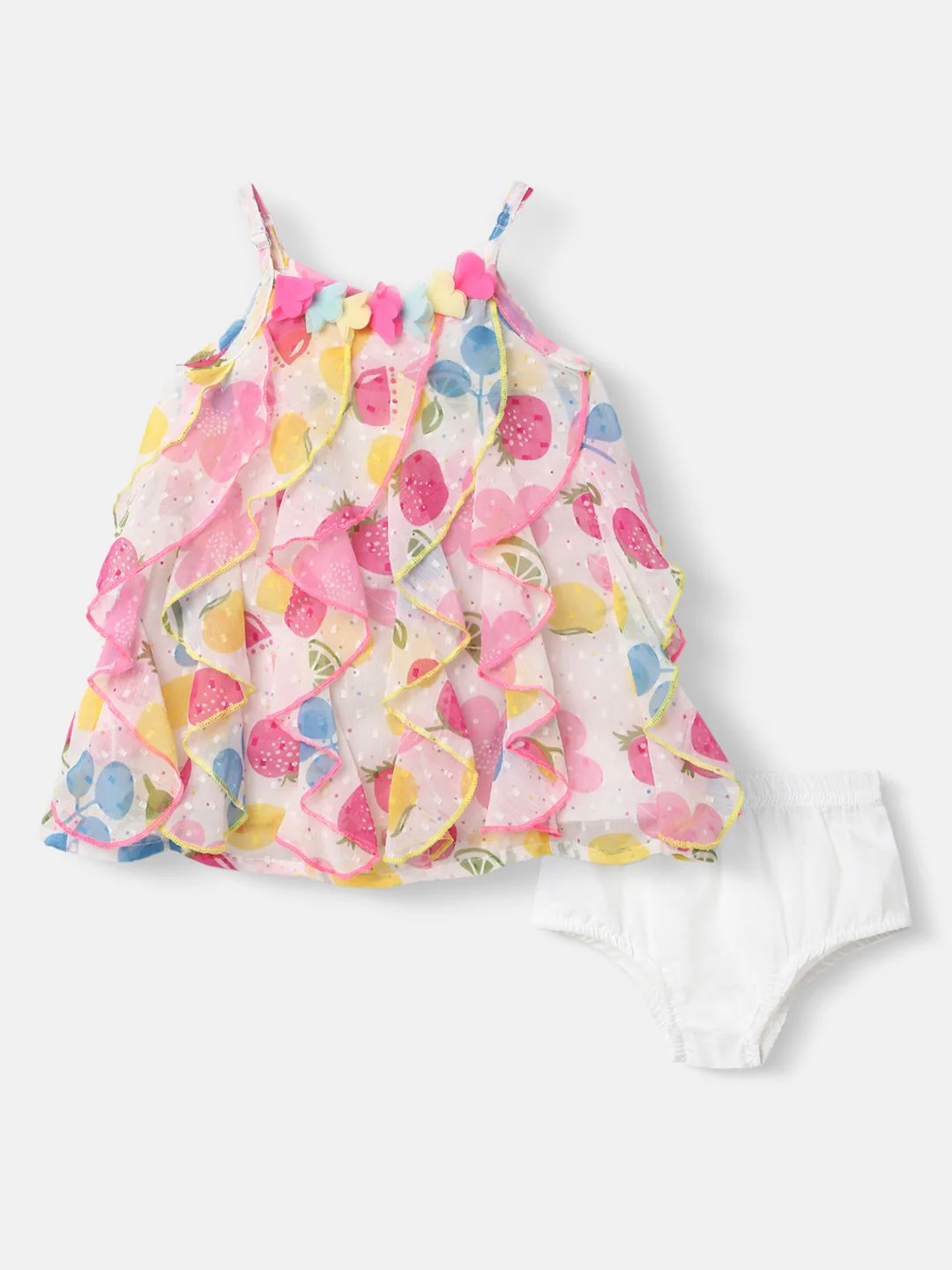 Nauti Nati Girls White & Pink Printed A-Line Dress with Ruffle Detail - Image 7