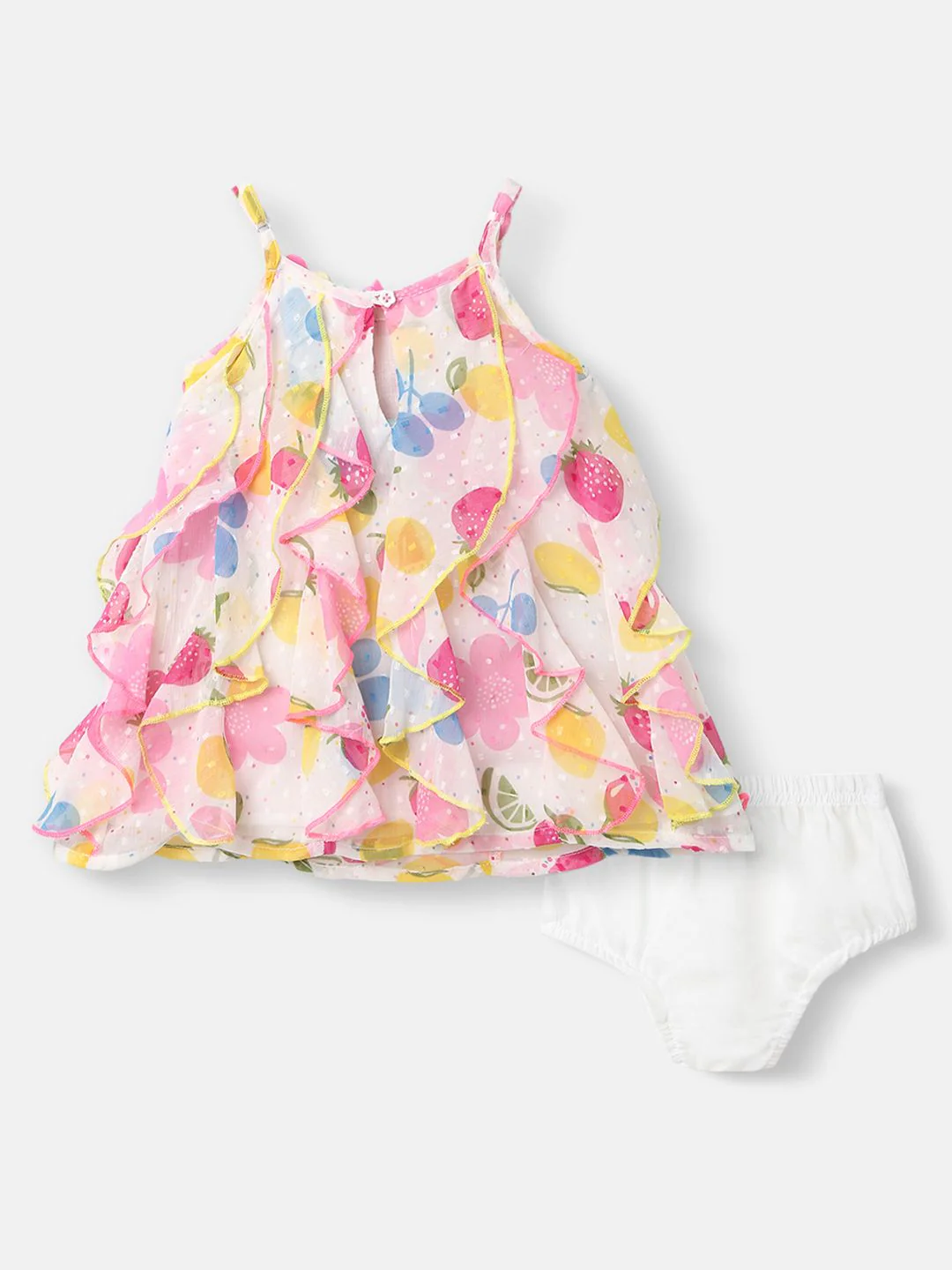 Nauti Nati Girls White & Pink Printed A-Line Dress with Ruffle Detail - Image 8