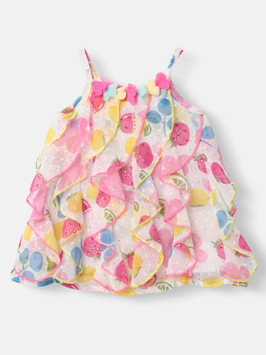 Nauti Nati Girls White & Pink Printed A-Line Dress with Ruffle Detail - Image 9