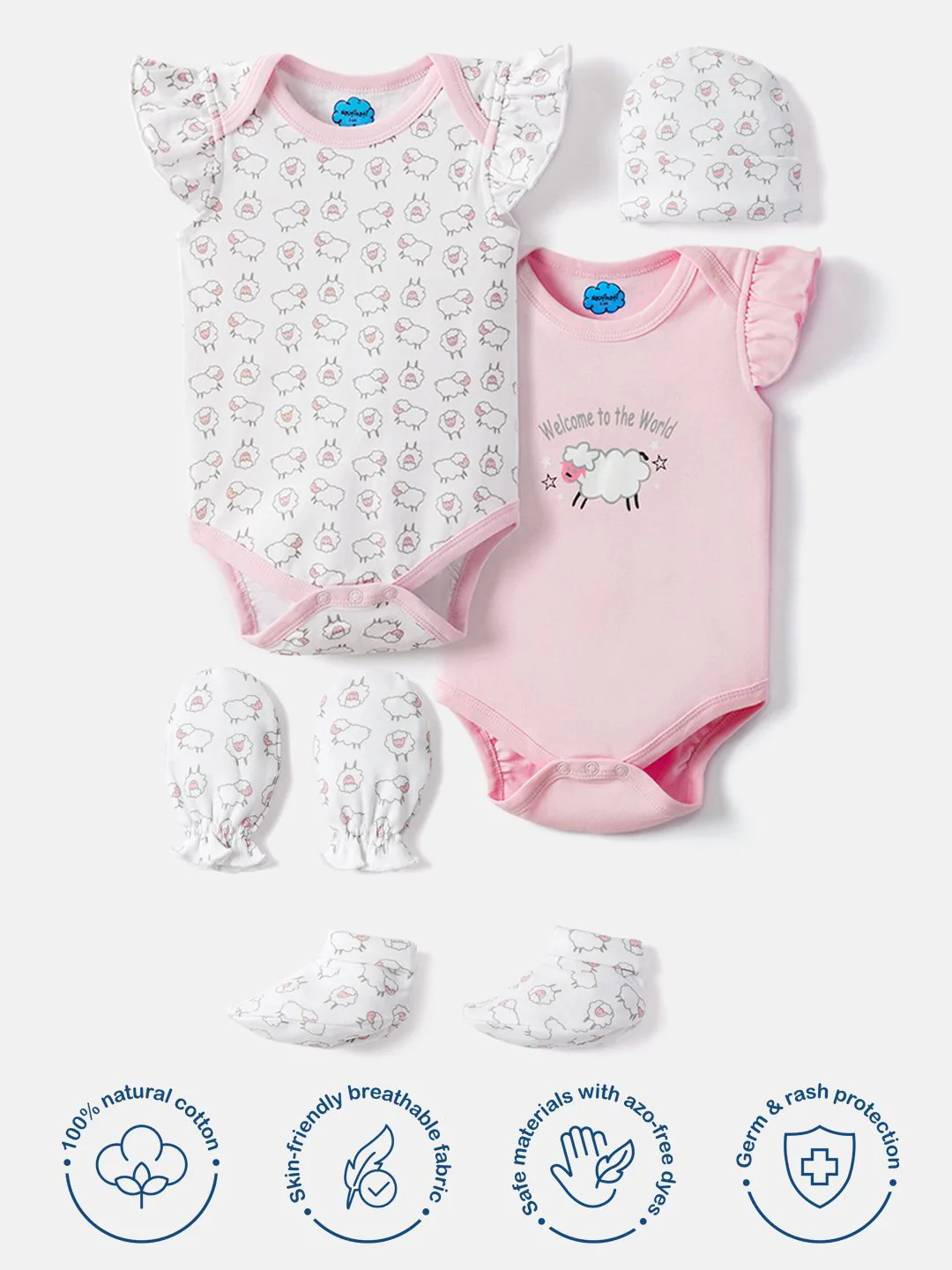 Nauti Nati Infants Pack Of 5 Pure Cotton Baby Apparel Gift Set - Image 6