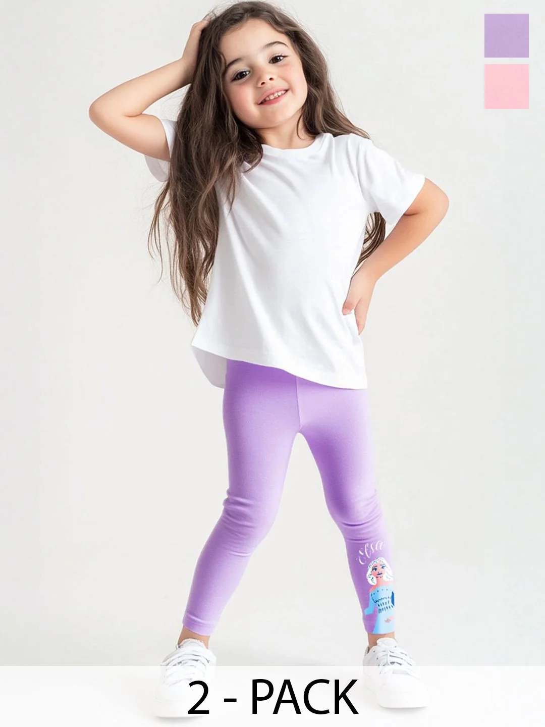 NautiNati Girls Pack of 2 Disney Frozen Print Cotton Leggings