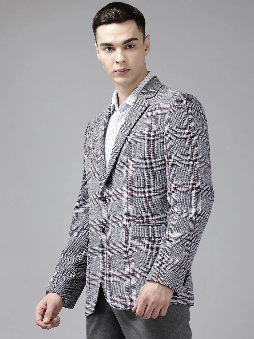 Park Avenue Checked Notched Lapel Single-Breasted Formal Blazer - Image 3
